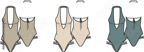 Swimsuit Designs A Trio of Stylish One-Piece Swimsuits in Various Tones for Beach or Poolside Fashion