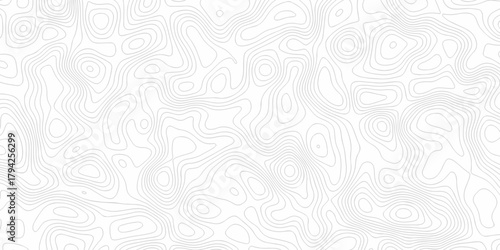 Minimal white line geometric grid outline curve counter map and wavy topography relief discovery area white, black line texture background.	
