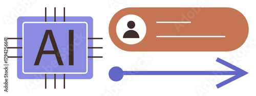 AI chip and user profile connected by arrow symbolizing data flow and personalization. Ideal for technology, AI innovation, user experience, personalization, data integration, future trends, digital