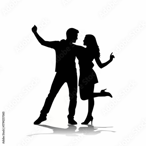 Silhouette of a dancing couple in a romantic pose, enjoying the moment together.