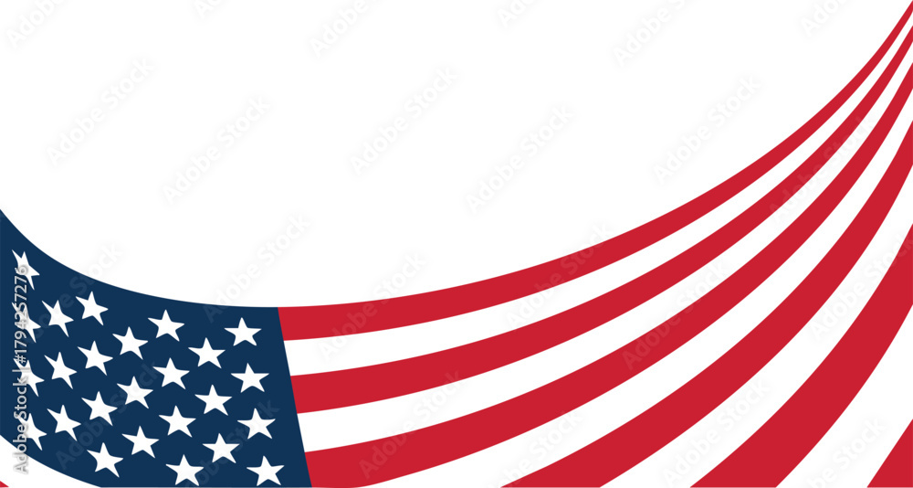 Obraz premium Waving American Flag Banner Background, Abstract US Flag Design, Patriotic Wavy Stripes and Stars Graphic, United States Flag Border Template, illustration, vector.
