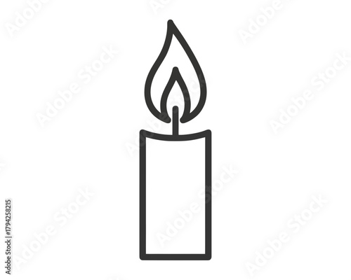 Simple outline drawing of a candle with a bright flame in a minimalist style on a white background
