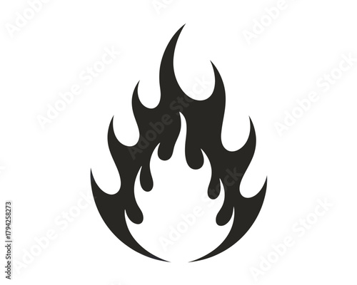 Stylized black flame illustration with pointed tips and curved base on a white background image art