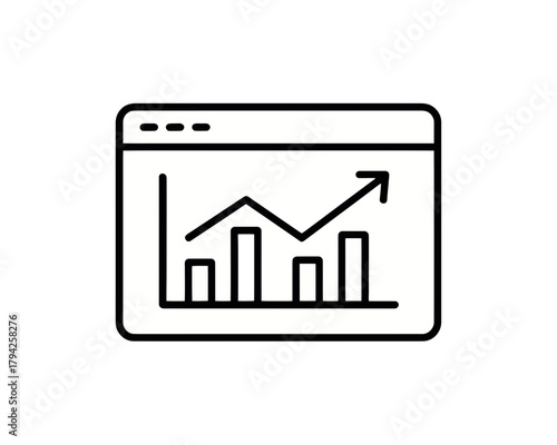 Line graph and bar chart showing an upward trend inside a browser window displayed in black outline
