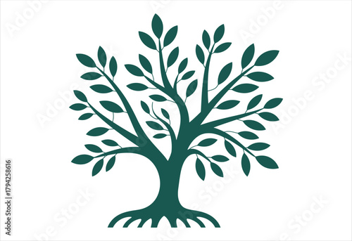 Lush Green Tree of Life Logo with Detailed Branches and Leaves