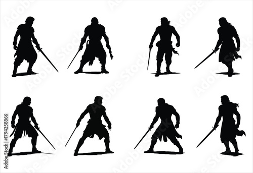 Heroic Ninja Assassin with Katana Sword Shadow Illustration