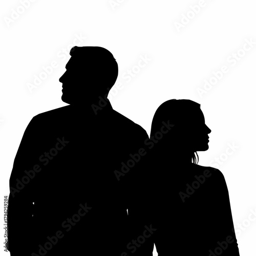 Silhouette of a man and woman standing back to back, representing relationship challenges.