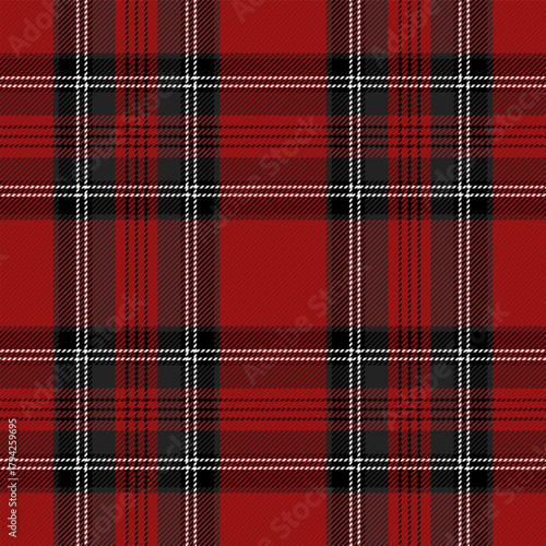 Christmas and new year tartan plaid. Scottish pattern in black, red and white cage. Scottish cage. Traditional Scottish checkered background. Seamless fabric texture. Vector illustration