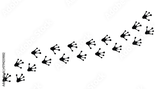 frog, footprint, track, trail, paw print, amphibian, animal, wildlife, nature, stepping, walking, movement, path, pattern, graphic, symbol, silhouette, black and white, vector, isolated, simple, clean