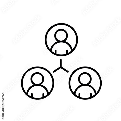 A line icon showing three people connected in a circle with equality symbol in the center