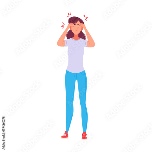Young Woman Suffering from Severe Headache or Migraine Illustration