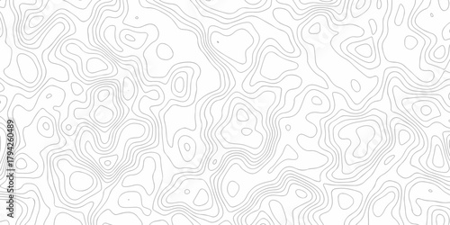 Minimal white line geometric grid outline curve counter map and wavy topography relief discovery area white, black line texture background.	
