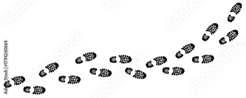 footprint, footprints, shoe print, boot print, trail, path, walking, steps, journey, movement, direction, black, white, graphic, illustration, isolated, pattern, texture, sole, tread, outdoor, activit