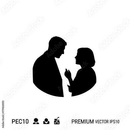 Silhouette of a man and woman engaged in a serious conversation.