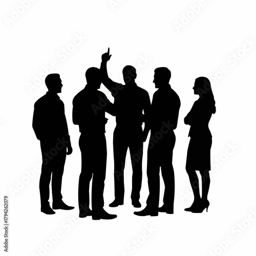 Silhouette of a group of people in discussion.