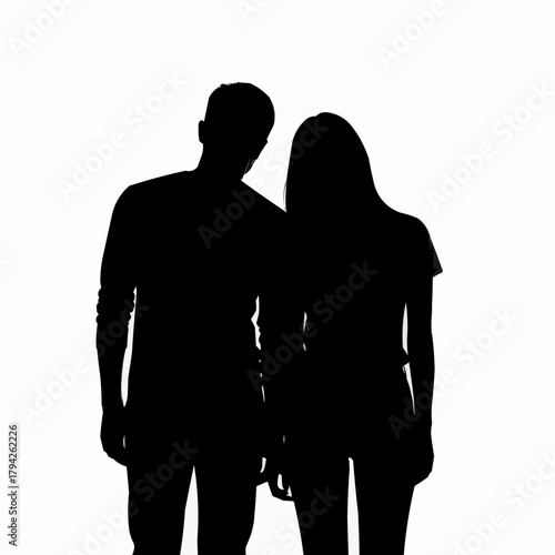 Silhouette of a couple standing together side by side.