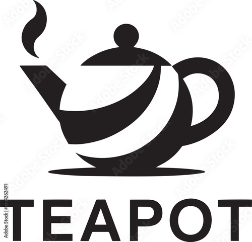 Stylized Teapot Icon with Bold Typography for Tea House Branding and Beverage Promotion Design