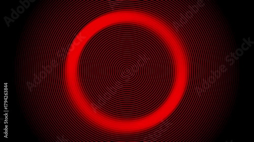 Red glowing concentric circle vortex with animation ring and hypnotic digital pulse effect in abstract design