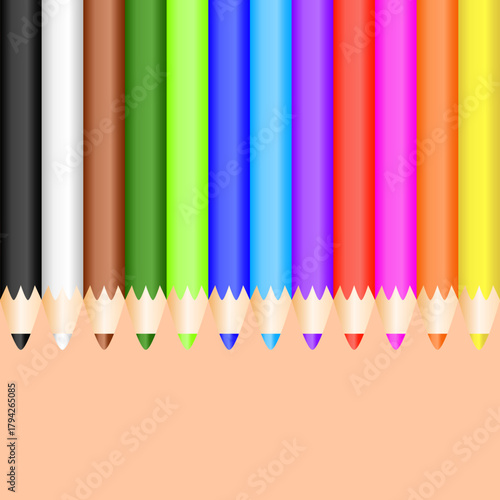 colored pencils isolated on light brown background