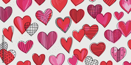 Assortment Of Hand Drawn Hearts In Red And Pink With White Background love valentine