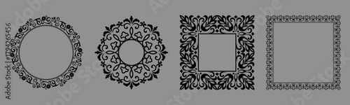 Set of decorative frames Elegant vector element for design in Eastern style, place for text. Floral black and gray borders. Lace illustration for invitations and greeting cards