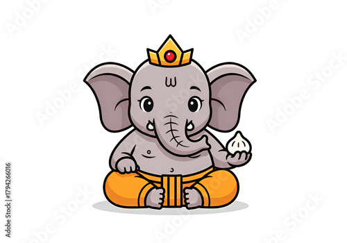 Adorable Little Ganesha Character Illustration on white background