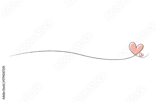 シンプルな鉛筆風手描きのハート2つ付き下線のあしらい