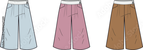 Fashionable Wide-Legged Pants in Pastel Colors A Stylish Vector Illustration for Designs