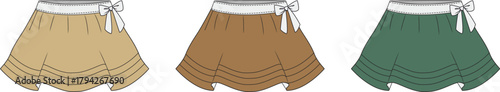 Color Variety of Pleated Skirts A Stylish Fashion Collection Depicting Beige, Brown, and Green Garments