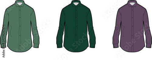 Elegant Casual Shirts in Various Colors Green, Dark Green, and Purple, for Stylish Wardrobe Choices