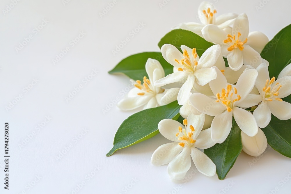 Obraz premium A vibrant bouquet of white flowers with yellow centers, arranged in a loose, natural style on a white background.