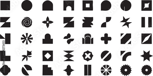 Geometric shapes arranged in a grid pattern against a design on transparent background