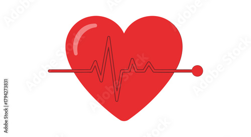 Red heart with ekg line symbolizing life health and medical care