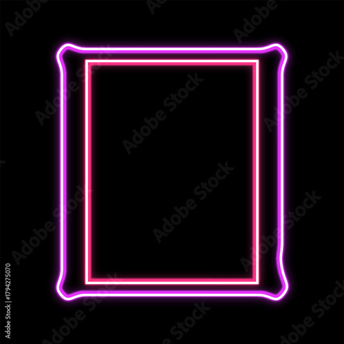 Glowing neon frame with purple and pink lights on black background