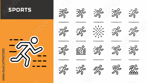 Dynamic running icons showcase speed, fitness, and athletic achievement for athletic branding and sport design