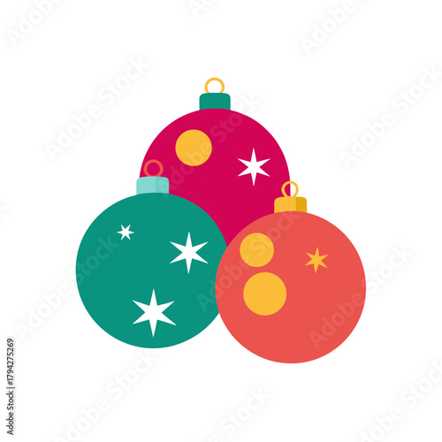 Colorful trio of festive christmas ornaments vector illustration