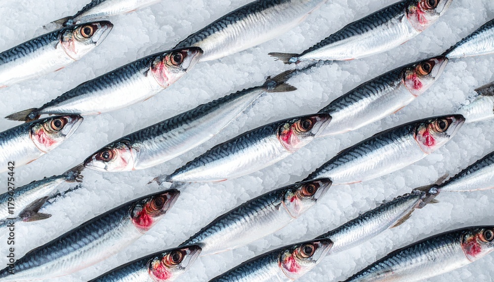 Obraz premium Fresh Mackerel Fish on Ice
