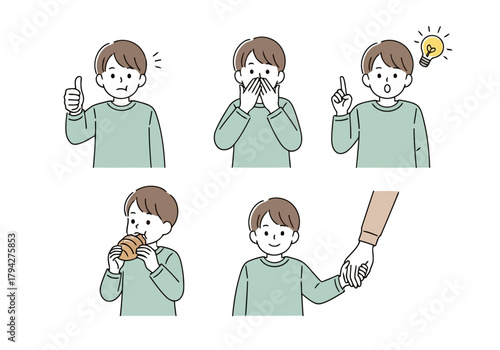 Boy showing various emotions and actions