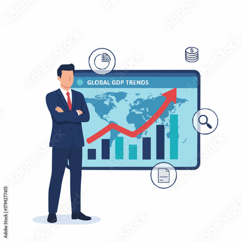 Vector business leader tracking global GDP trends