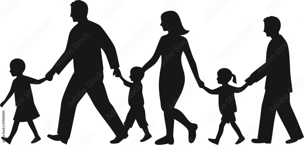 © Badsha_Fahad - Silhouette of a family walking together holding hands in unity and togetherness on transparent background