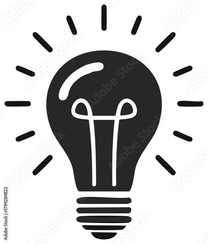 Simple shining lightbulb icon representing a creative idea, innovation, and inspiration