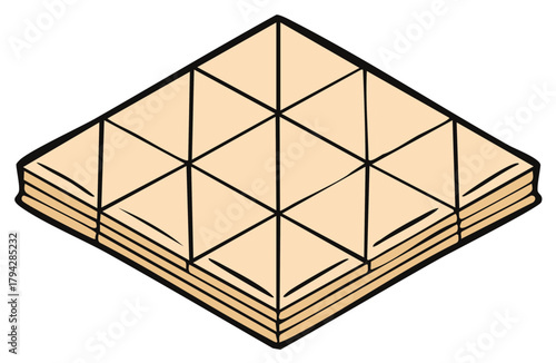 Cartoon drawing of traditional sweet baklava dessert pastry