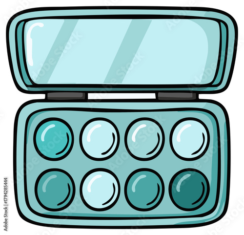 Turquoise Blue Eyeshadow Palette Cartoon Style Illustration with Multiple Shades