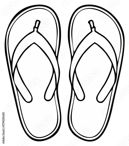 Two Minimalist Flip Flops Summer Footwear Simple Line Art Outlined Beach Vacation Apparel and Accessories