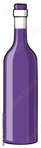 Simple vector illustration of a purple glass bottle filled with wine or juice