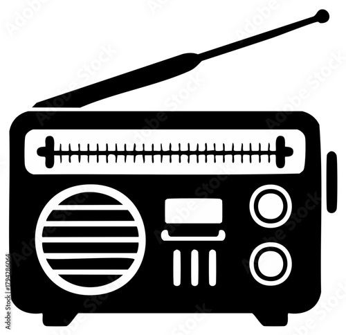 Retro Radio Icon Illustration: Broadcast Device, Communication, Antenna