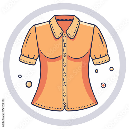 Orange short sleeve button down blouse for women fashion apparel illustration