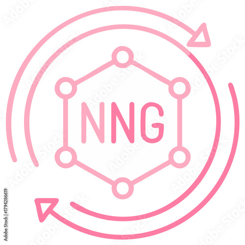Pink Hexagon with NNG Inside and Arrows Showing Reiteration