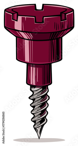 Castle Top Screw Isolated Illustration Tooling Component Burgundy And Gray