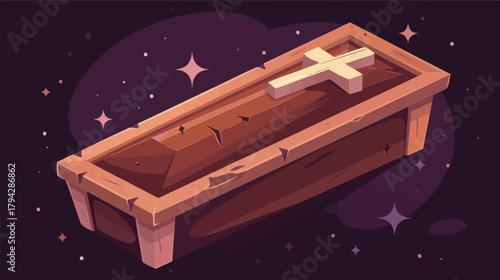Scary coffin with cross vector flat design
